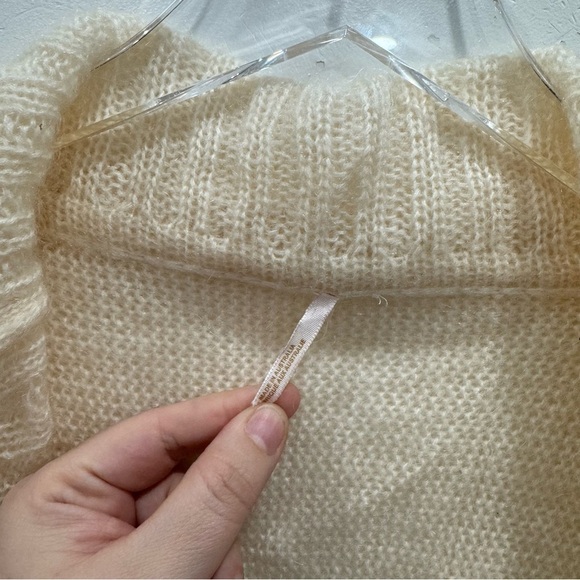 Free People Mohair Ruffle Trim Open Front Crop Cardigan Sweater Ivory Soft - Picture 6 of 8